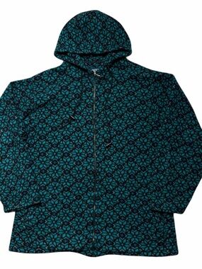 Vintage Y2K Lands End Fleece Printed Full Zip Hoodie Sweater Size XL